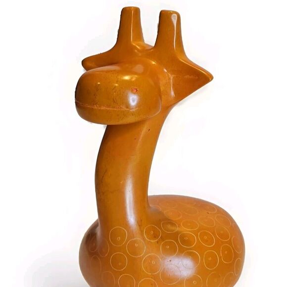 Hand Carved Afrikiko Soapstone Orange Giraffe Figurine Made in Kenya 7.5" Tall - Picture 5 of 7